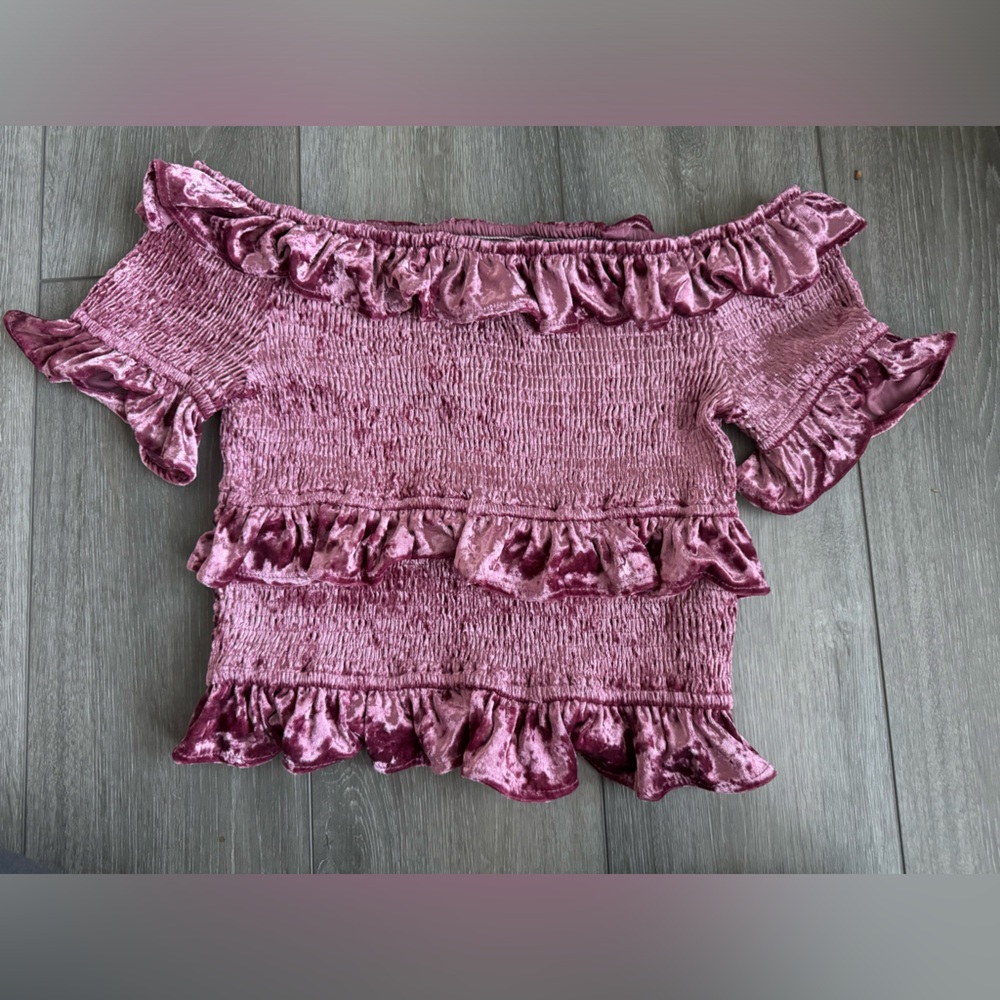 VANILLA SKY PINK VELVET SHIRT SMOCKTOP SIZE LARGE